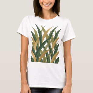 Camiseta Declaração de Design Folhas Douradas Verdes Fresca