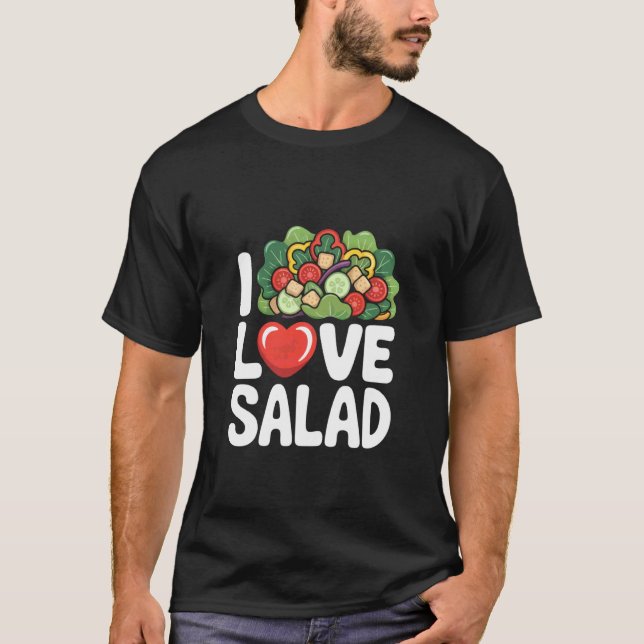 Camiseta Declaração de Legume Saudável Eu Amo Salada (Frente)