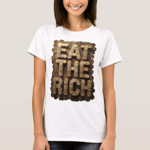 Camiseta Declaração Ouro EAT THE RICH Design de Texto