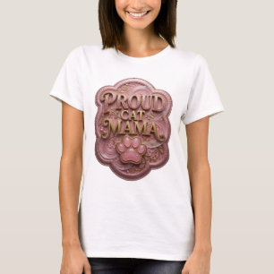 Camiseta Declaração Ouro PROUD CAT MAMA Design Moderno
