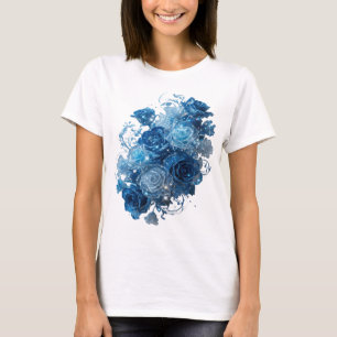 Camiseta Declaração Prata ROSAS AZUIS Design de Texto