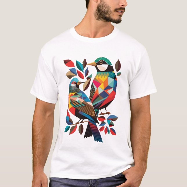 Camiseta Deco de Arte Geométrica de Aves (Frente)