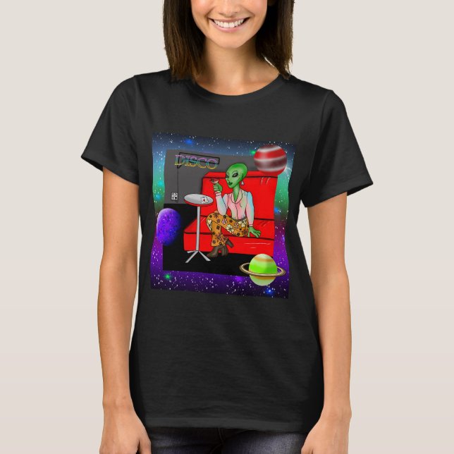 Camiseta Deco Lounge retrô dos anos 70 com Extraterrestre (Frente)