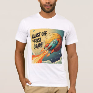 Camiseta Decolar Para a Primeira Série Foguete Espaço Retro