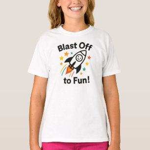 Camiseta Decolar para Diversão Gráfico de Foguete Feliz