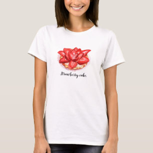 Camiseta Decoração aquosa pintada de bolo de morango.