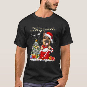Camiseta decoração das luzes de Natal do german shepherd