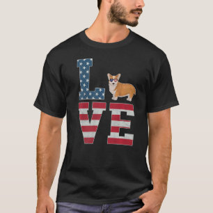 Camiseta Decoração de 4 de Julho Amor Patriótico Corgi Galê