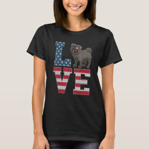 Camiseta Decoração de 4 de Julho Pug de Amor Patriótico Ame