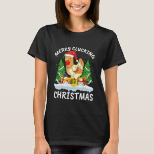 Camiseta Decoração de árvore de Natal de frango alegre caca