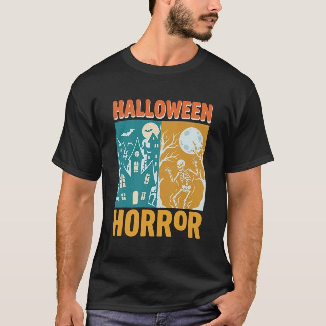 Camiseta Decoração de Casa Assombrada de Halloween Lua Esqu (Frente)