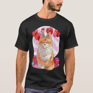 Camiseta Decoração de Dia dos Namorados com Coração de Gato