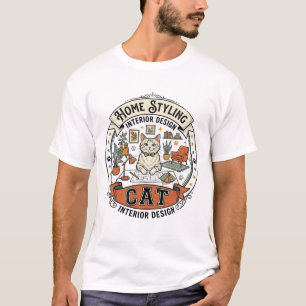 Camiseta Decoração de Interiores Estilo de Casa Gato Decora