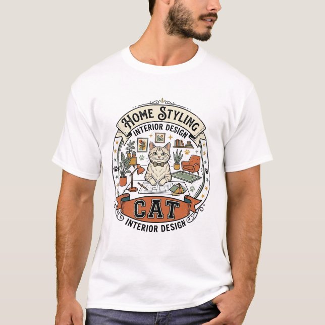Camiseta Decoração de Interiores Estilo de Casa Gato Decora (Frente)