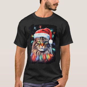Camiseta Decoração de Natal Pop Art Gato Maine Coon