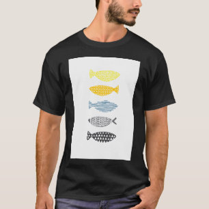 Camiseta decoração de peixe minimalista / amarelo / preto /