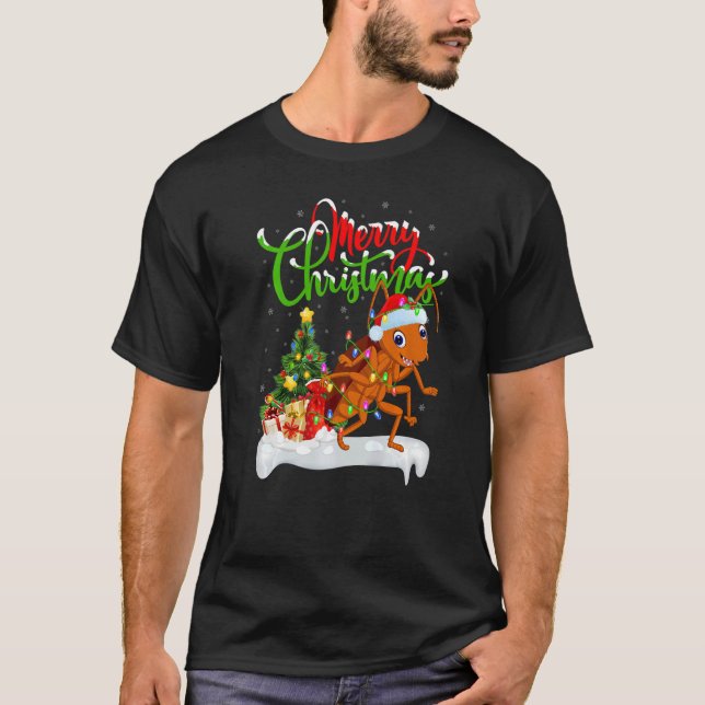 Camiseta Decoração do Xmas das Baratas Papais noeis Cristo  (Frente)