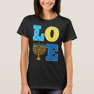 Camiseta Decorações de Hanukkah LOVE Dreidel Menorah Chanuk