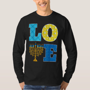 Camiseta Decorações de Hanukkah LOVE Dreidel Menorah Chanuk