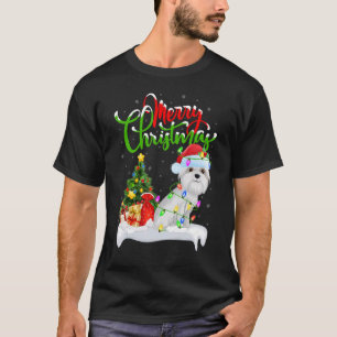 Camiseta Decorações de Natal Cachorro Maltês do Papai Noel