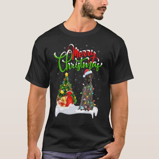 Camiseta Decorações de Natal Cachorro Pointer Alemão de Cab (Frente)