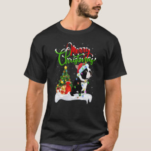 Camiseta Decorações de Natal Cão Boston Terrier Papai Noel