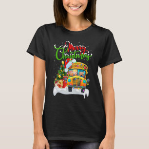 Camiseta Decorações de Natal de Ônibus Escolar Papai Noel Ô
