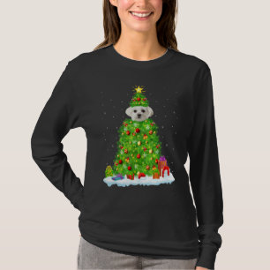 Camiseta Decorações de Natal Luzes Cão Maltês do Papai Noel