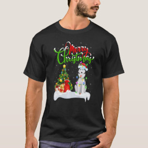 Camiseta Decorações de Natal Papai Noel Cachorro Husky Sibe