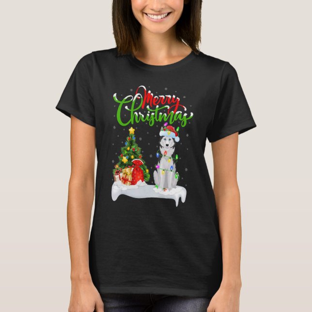 Camiseta Decorações de Xmas Papais noeis de Natal de Cachor (Frente)