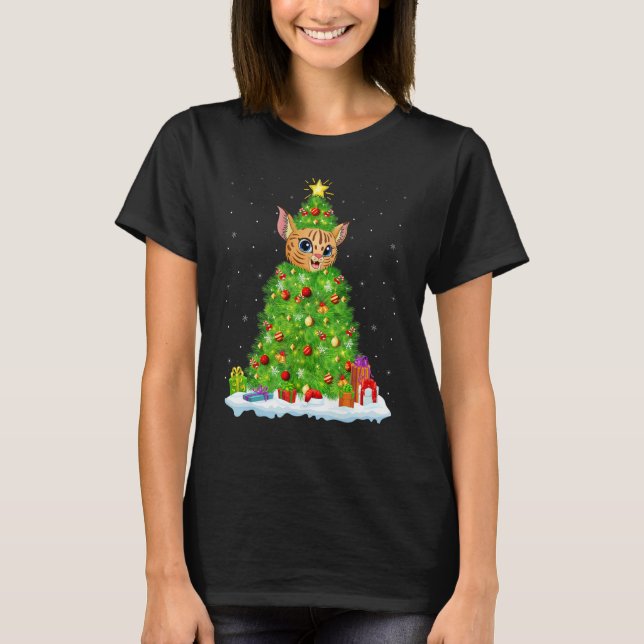 Camiseta Decorações do Natal Luzes Papais noeis Bobcat Tre  (Frente)