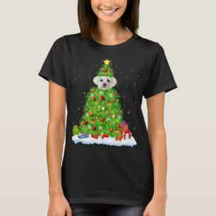 Camiseta Decorações do Natal Luzes Papais noeis Maltês Cach