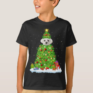 Camiseta Decorações do Natal Luzes Papais noeis Maltês Cach