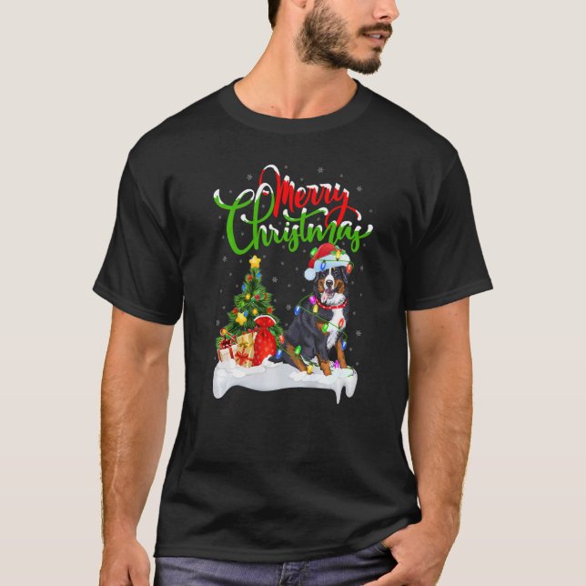 Camiseta Decorações do Natal Papais noeis Cristo de Cachorr (Frente)