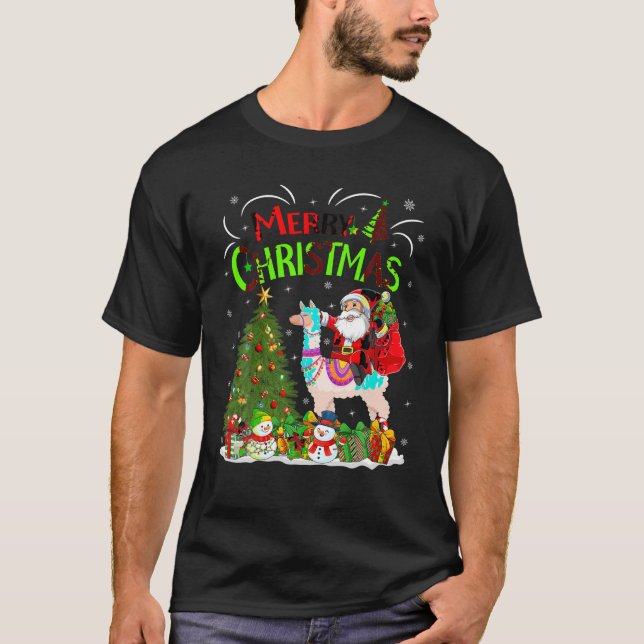 Camiseta Decorações Xmas Luzes Papais noeis Andando Cristo  (Frente)