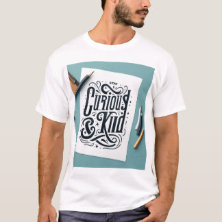Camiseta Decorative Hand-Drawn Phrase: "Stay Curious and Ki