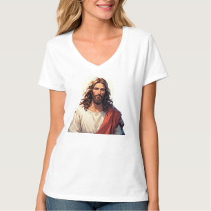Camiseta decote em V feminina Jesus Cristo Cristã