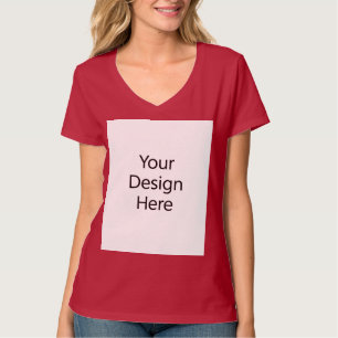 Camiseta decote em V feminino Vermelho Escuro