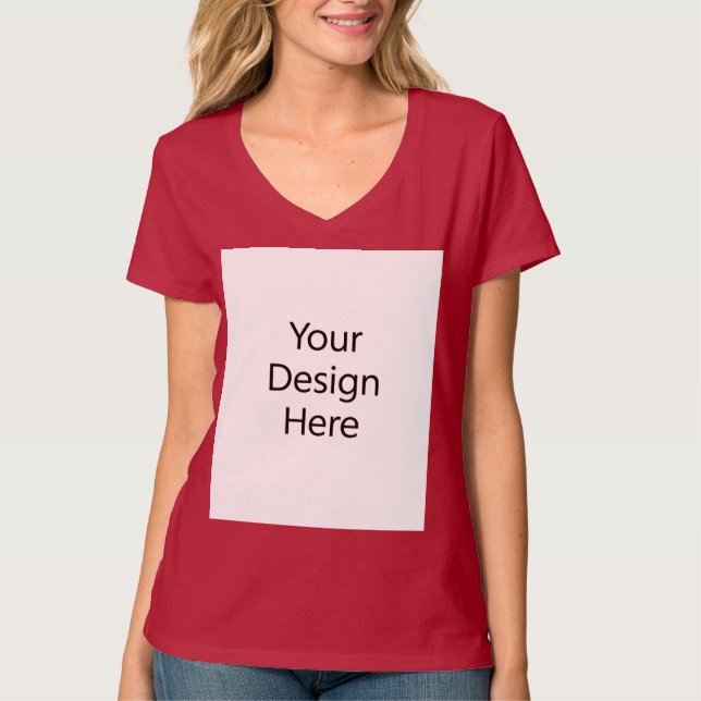 Camiseta decote em V feminino Vermelho Escuro (Frente)