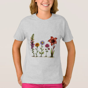 Camiseta Dedal-neve Calendula Aster Gerânio Amarílis Flores