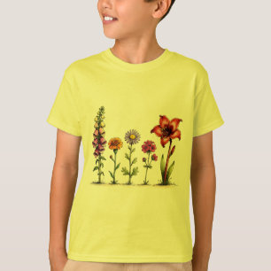 Camiseta Dedal-neve Calendula Áster Gerânio Amarílis Flores