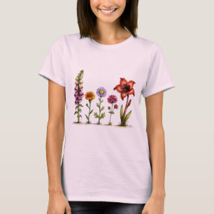 Camiseta Dedal-neve Calendula Áster Gerânio Amarílis Flores