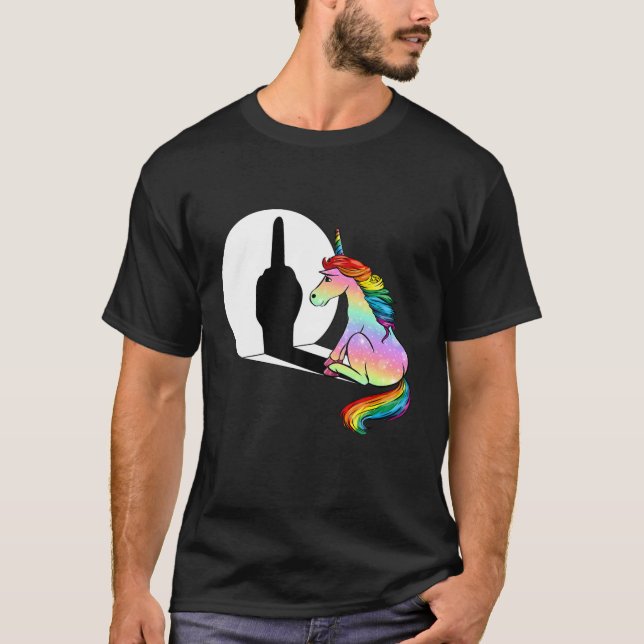 Camiseta Dedo Médio Unicórnio Para Mulheres Sarcasmo Engraç (Frente)