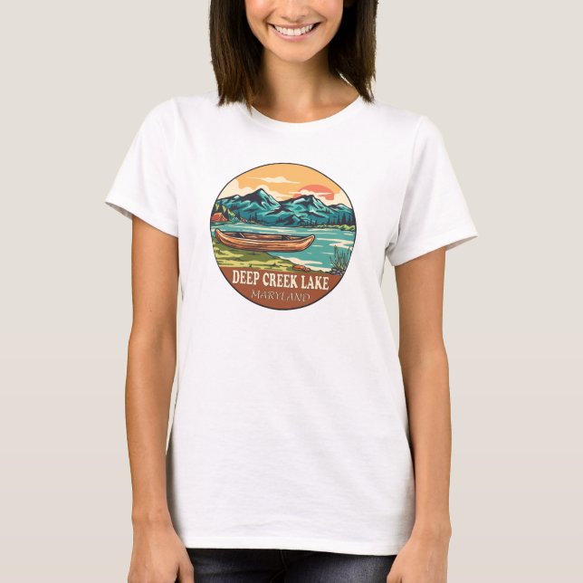Camiseta Deep Creek Lake Maryland Barco Fish Emblem (Frente)