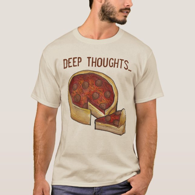 Camiseta Deep (Dish) Pensou no Chicago Style Pepperoni Pizz (Frente)