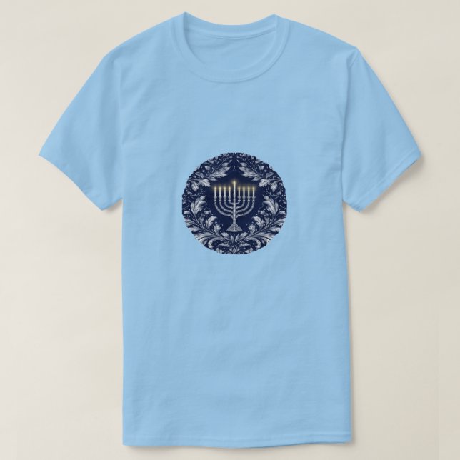 Camiseta Deep Navy Menorah William Morris Pattern (Frente do Design)