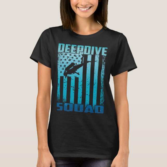 Camiseta DeepDive Squad US Flag Underwater Scuba Diving (Frente)