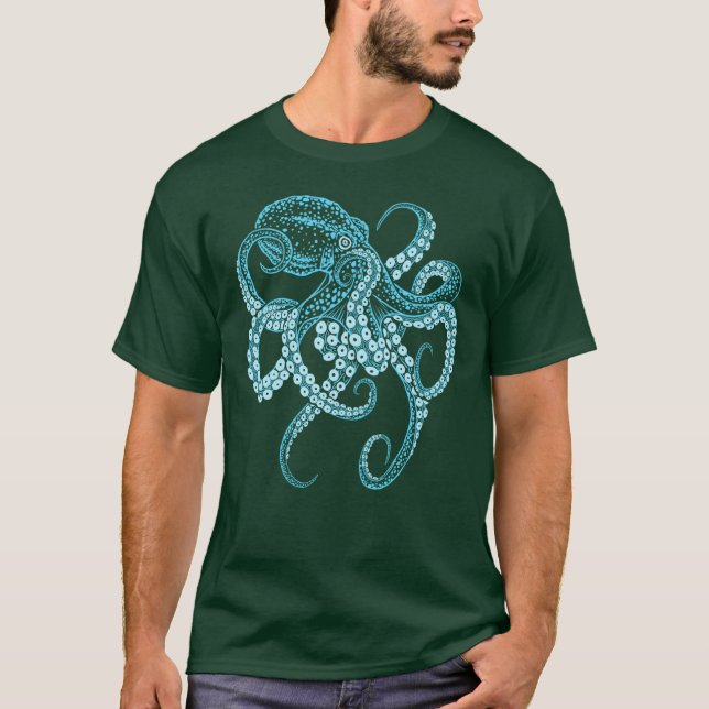 Camiseta Deepsea blue kraken octopus in combat stance vinta (Frente)