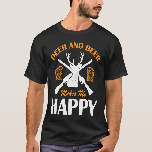 Camiseta Deer And Beer Make Me Happy Deer Hunting  Hunting (Frente)