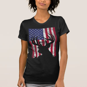 Camiseta Deer Arco Caçando Tee Whitetail Hunter American Fl